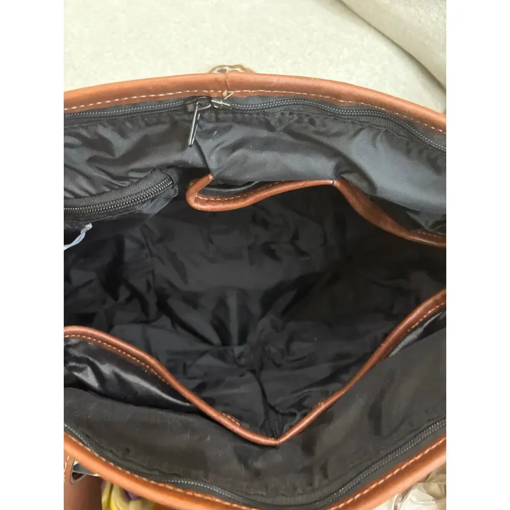 MiaBossi Diaper Bag - Black Polka Dot Canvas with Brown Leather Trim